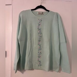 Vintage Tulchan Light Green Sweater with Floral Details sz XL (V124)